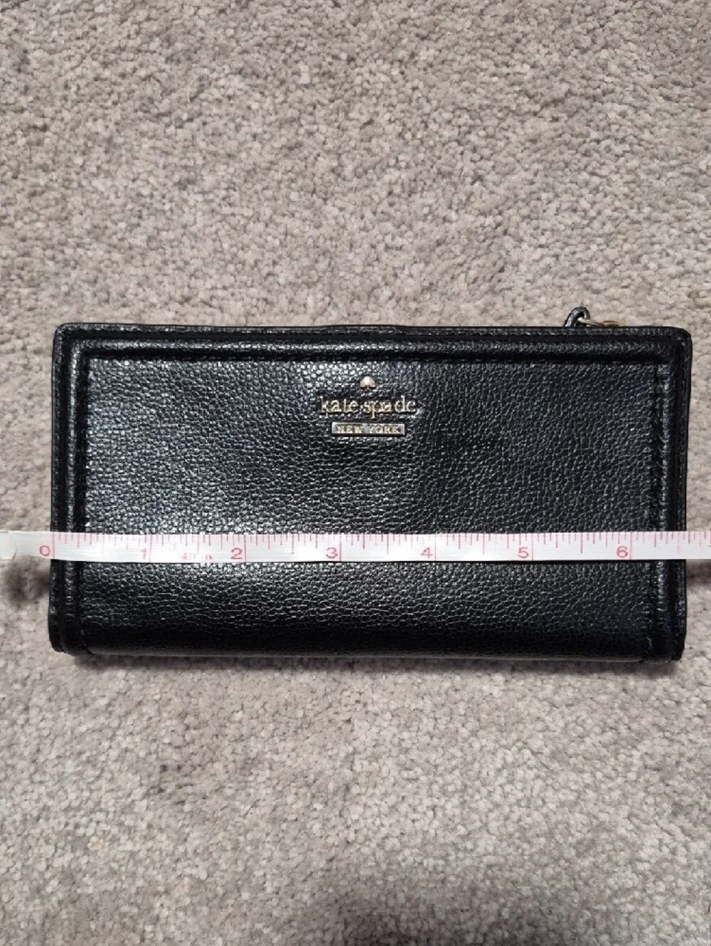 kate‎ spade Black Pebbled Leather Continental Wallet with Gold Logo